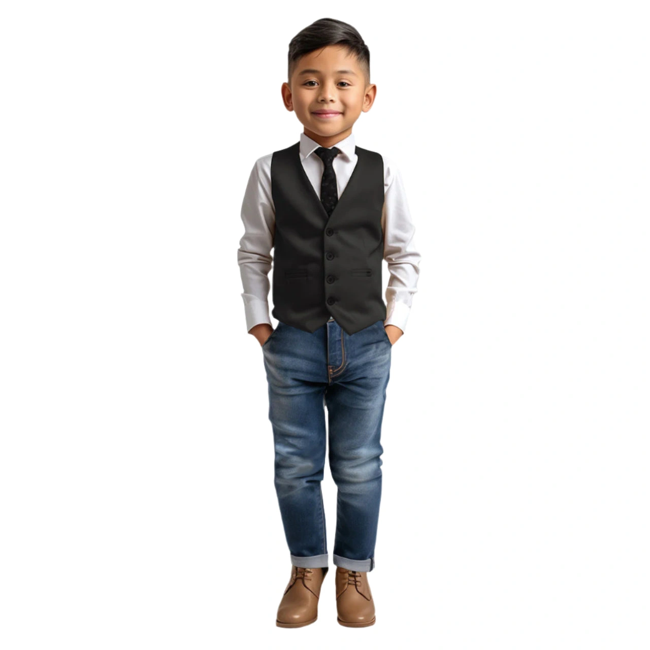 Zegarie Jungen Weste Schwarz 4-Knopf-Design: Stilvoll & Elegant! Perfekt für besondere Anlässe!