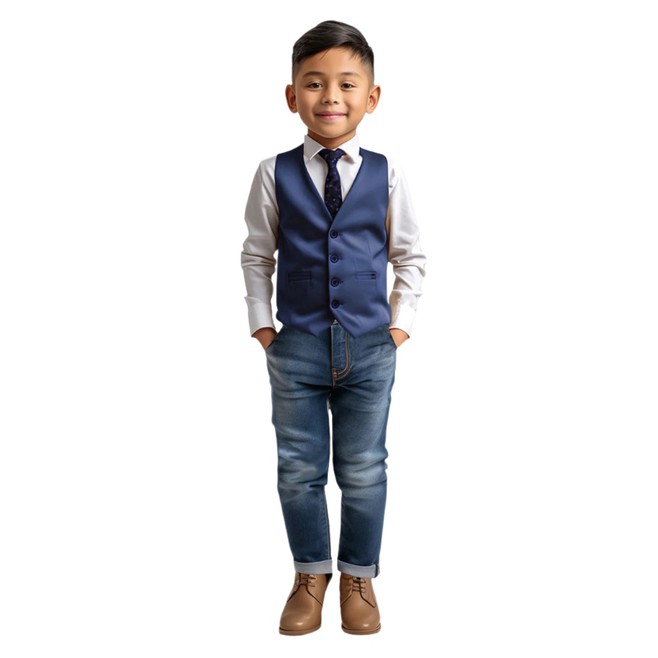 Zegarie Junge Weste Marineblau Vier Knöpfe Elegantes Outfit Stilvoller Look Perfekt Für Jungen
